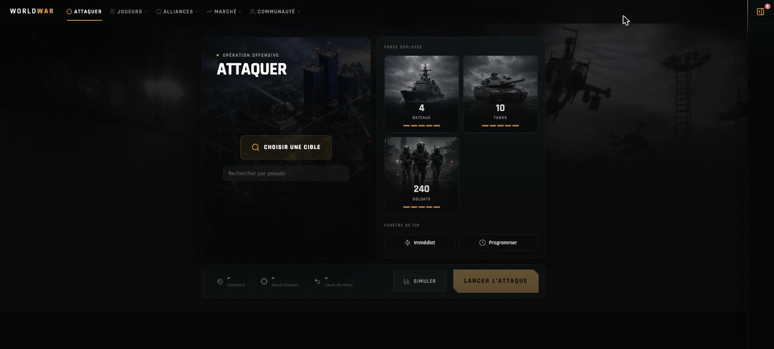 La page d'attaque de WorldWar en 2026